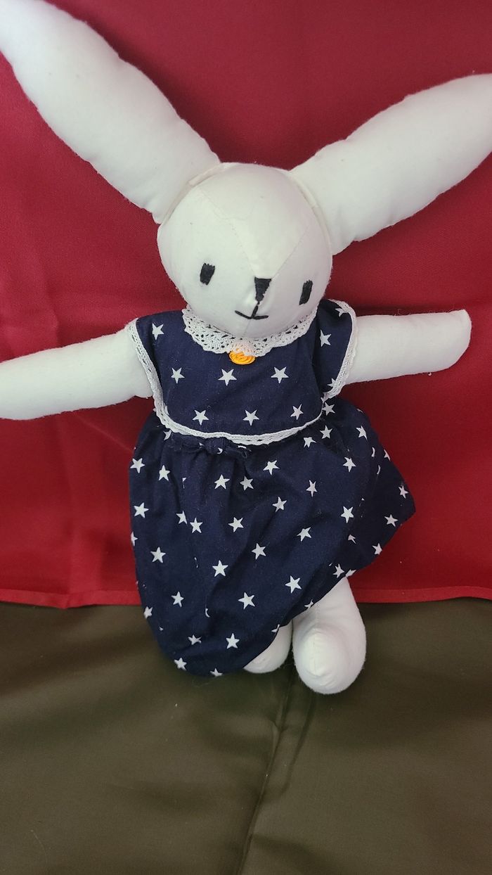 doudou lapin blanc robe étoilé - photo numéro 3