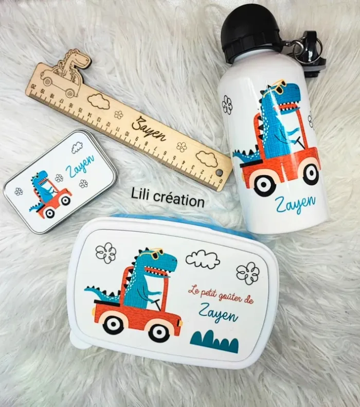 Kit de rentrée scolaire dinosaure en voiture