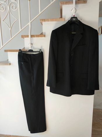 Costume deux pièces noir rayé homme taille 58 veste pantalon à pince 50 WEIL neuf