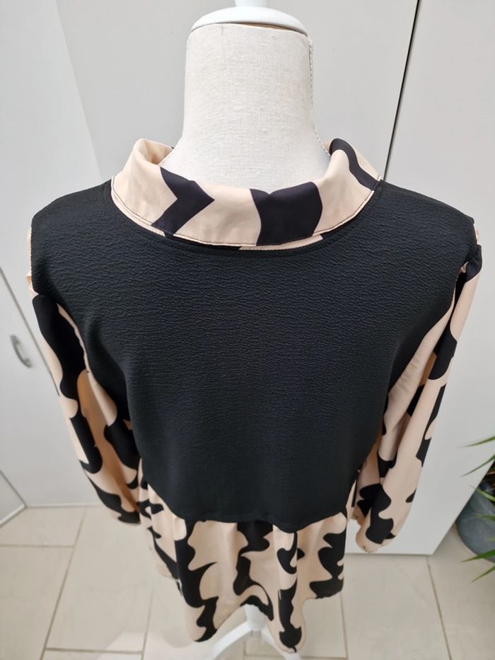 Blouse Effet 2 En 1 Noire Beige - photo numéro 6