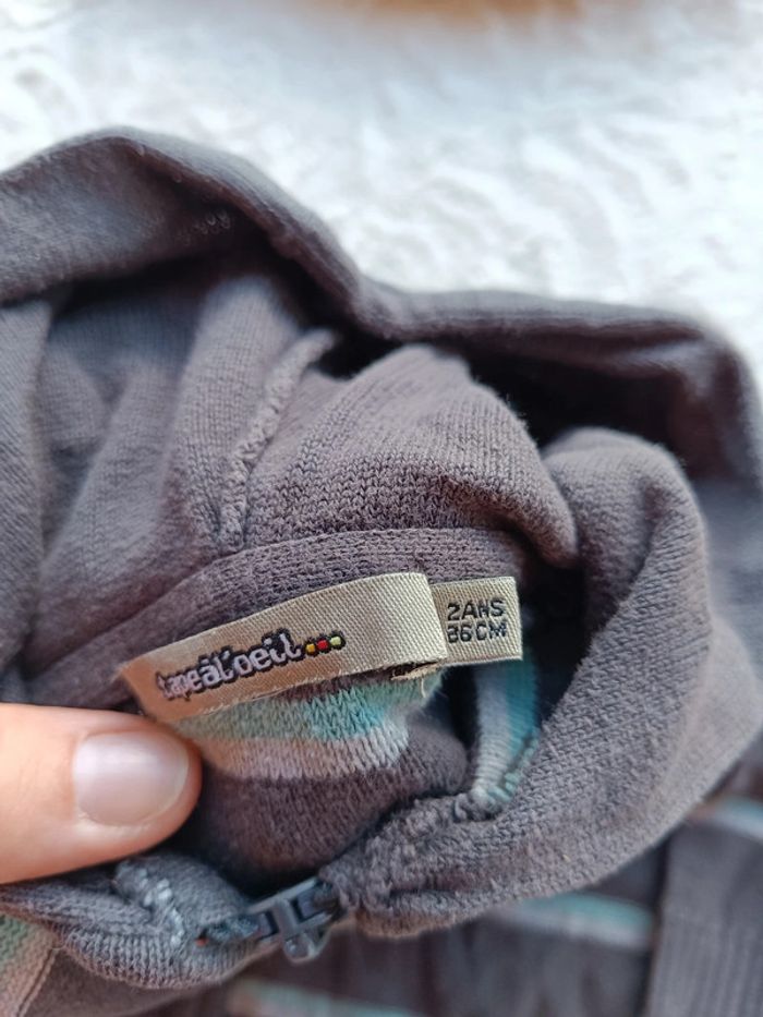 Gilet fin zippé avec capuche Garçon 2 ans Tao 100% coton - photo numéro 5