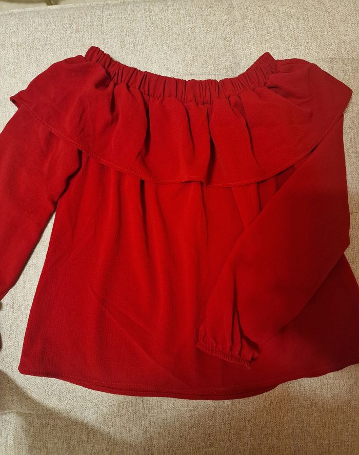 Chemisier à épaules dénudées et volants Rouge - photo numéro 5
