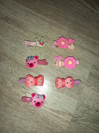 lot de 7 pinces rose avec paillette et motifs pour coiffure cheveux