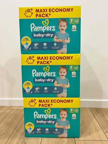🔹 3 Packs Pampers Baby-Dry Taille 7 Maxi Economy – 216 couches – Neufs scellés