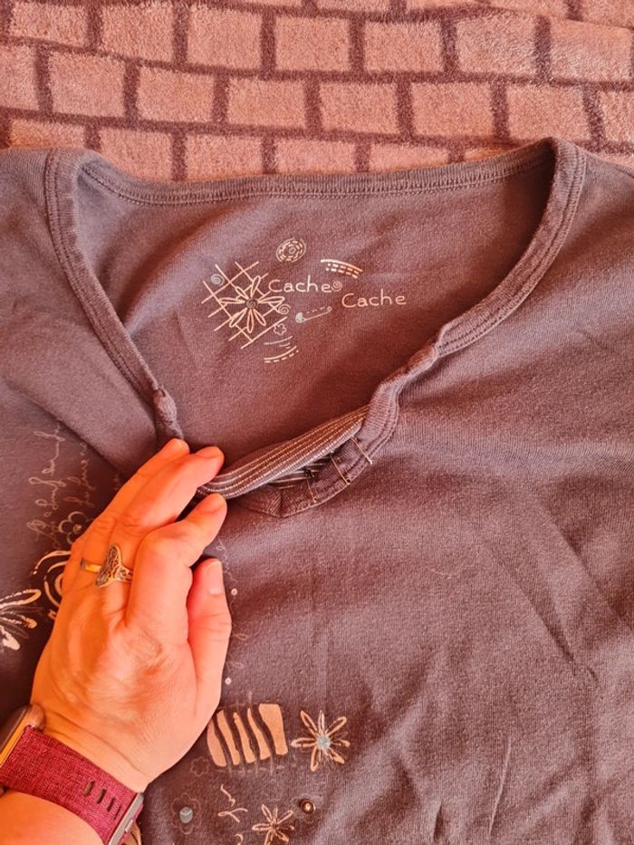 Pull col V Cache Cache (gris), L / 40 / 12 - photo numéro 2