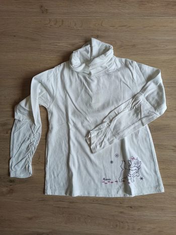 T-shirt col roulé blanc Disney Marie Aristochats 5 ans