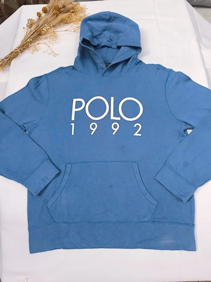 Sweat Polo Ralph Lauren homme bleu taille L capuche bon état - quelques tâches - photo numéro 2