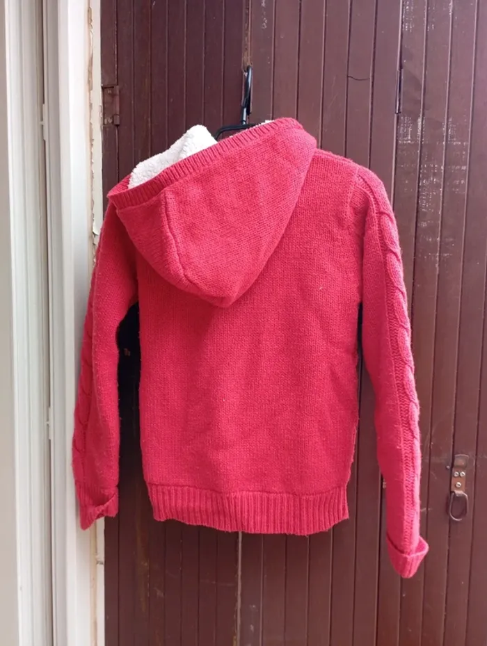 Gilet cardigan rouge doublé moumoute, 12 ans - photo numéro 2