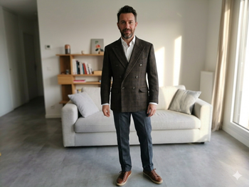 veste marron à carreaux noire pure laine et plusieurs poches Mr De Furzac