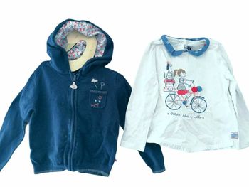 3 ans fille ensemble sergent major t-shirt à col claudine et gilet zippé à capuche