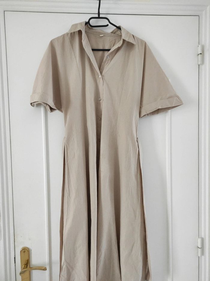 Longue robe chemise beige 100% coton shein - photo numéro 2