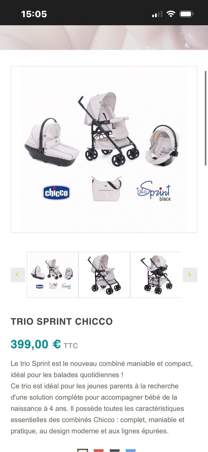 Poussette chico trio jusqu’à 36 mois même plus