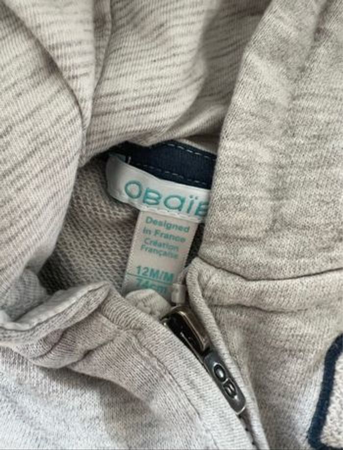 Sweat / gilet zippé Obaïbi 12 mois - photo numéro 3