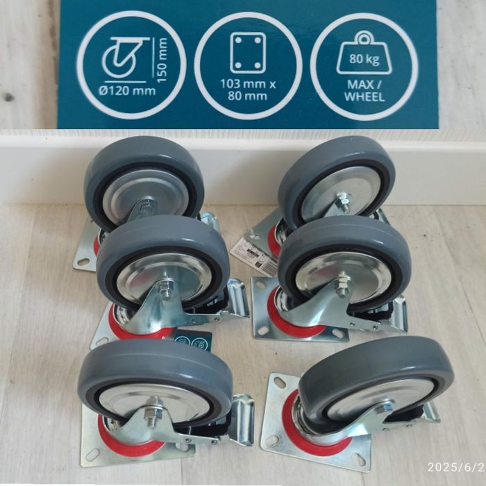 6 grosses roues pivotantes avec freins