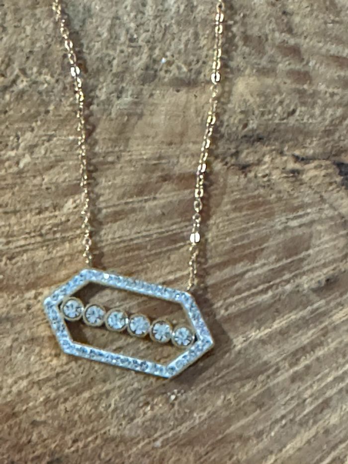 Collier réglable acier inoxydable or épingle cristaux blancs - photo numéro 3