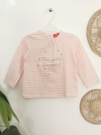 Tee-shirt rose à rayures "#ma petite licorne" Tissaia 12 Mois