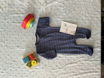 pyjama grenouillère en velours marine et bleu ouverture devant 6 mois kimbaloo