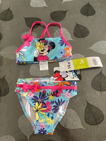 Maillot de bain Minnie 2pc 2 ans neuf bleu et rose