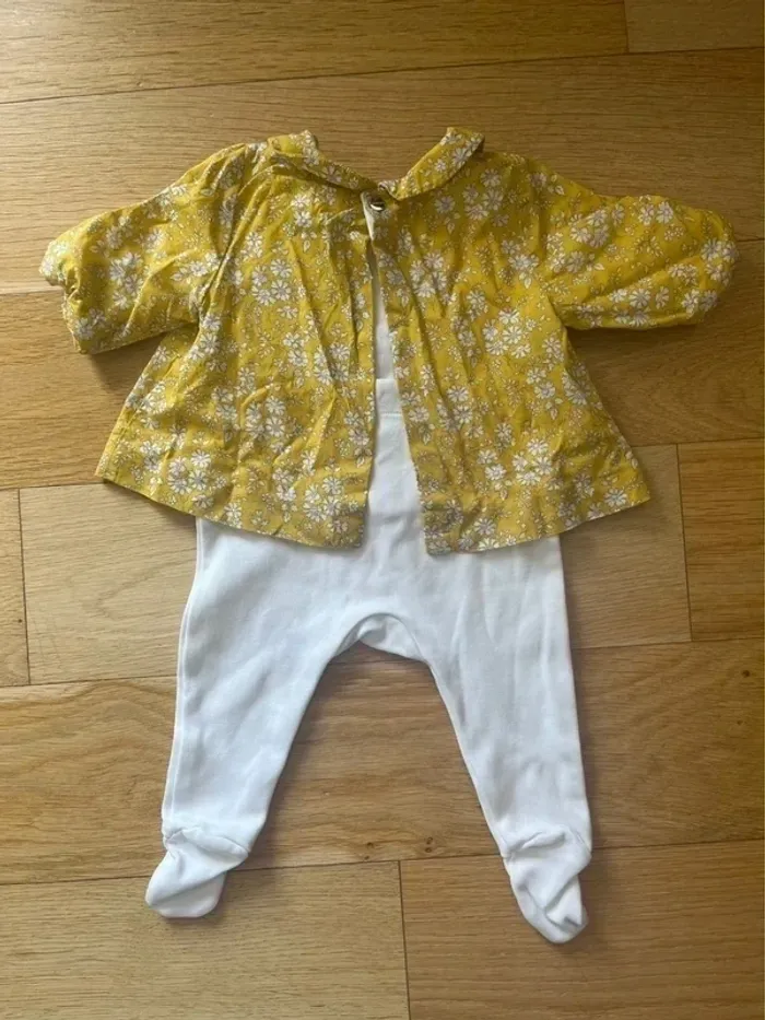 Pyjama bébé fille Jacadi effet 2 en 1 jaune blanc taille 3 mois - photo numéro 2