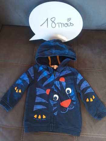 Gilet veste zippée avec capuche Garçon 18 mois tigre Dpam