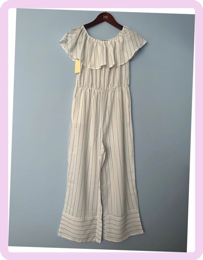 Combinaison Pantalon Blanche à Rayures Noires – Pretty Summer – Taille L 👖 - photo numéro 3
