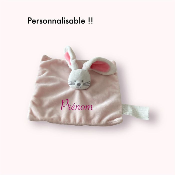Peluche doudou plat 20cm kimbaloo lapin rose et blanc très bon état - photo numéro 5