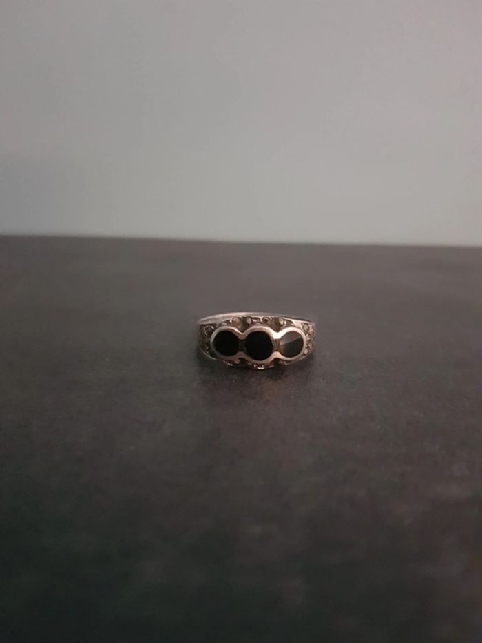 Bague argent décor noir