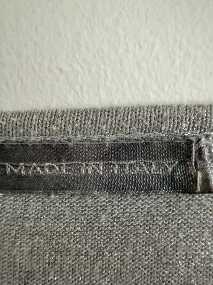 Blouse manches longues gris argenté avec strass noir made in italy taille 40 L - photo numéro 4