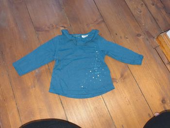 T-shirt bébé 12 mois fille bleu nuit étoile doré fête Noël tao col neuf