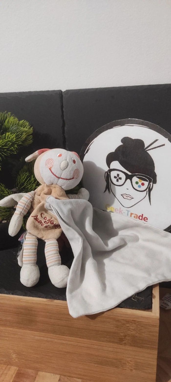 Doudou Papillon orange Cajou Mouchoir blanc libellule rayé rayure Gris Antennes