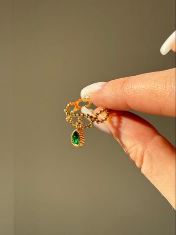 Bague acier inoxydable goutte verte 