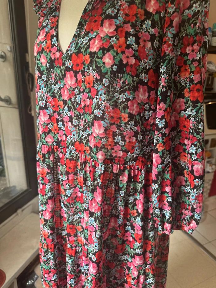 Robe longue fleurie rose rouge - Zara - photo numéro 2