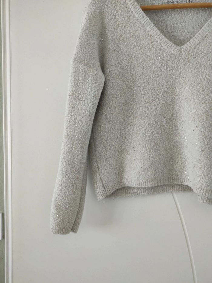 Pull court beige avec strass - photo numéro 4