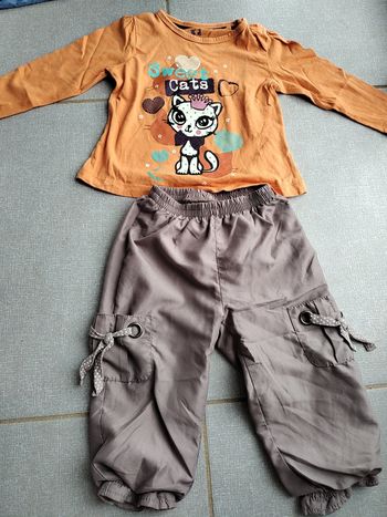 Ensemble t-shirt ML/ pantalon orange marron T.18M