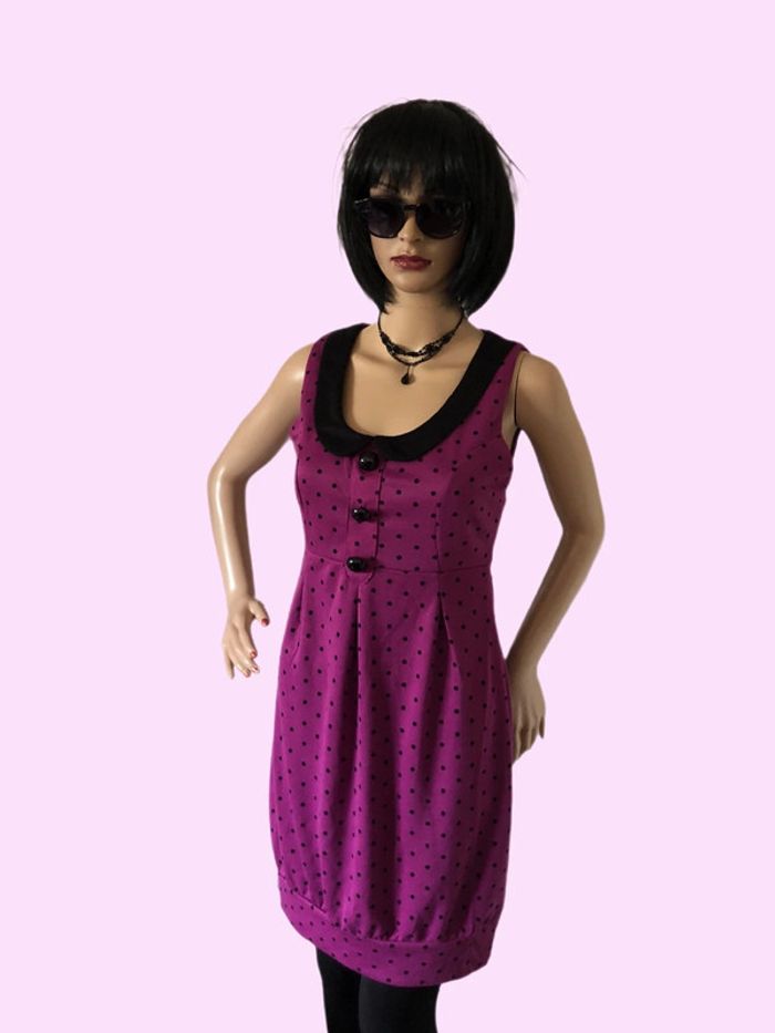 🩷Robe fuchsia pois noir Y2K coquette rock gothic style polka dots dress - photo numéro 5