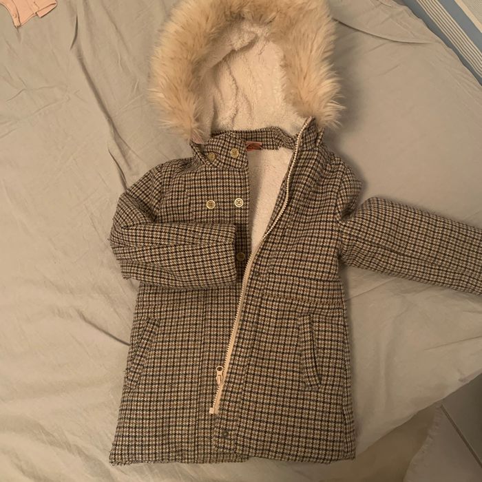 Manteau fourré à carreaux