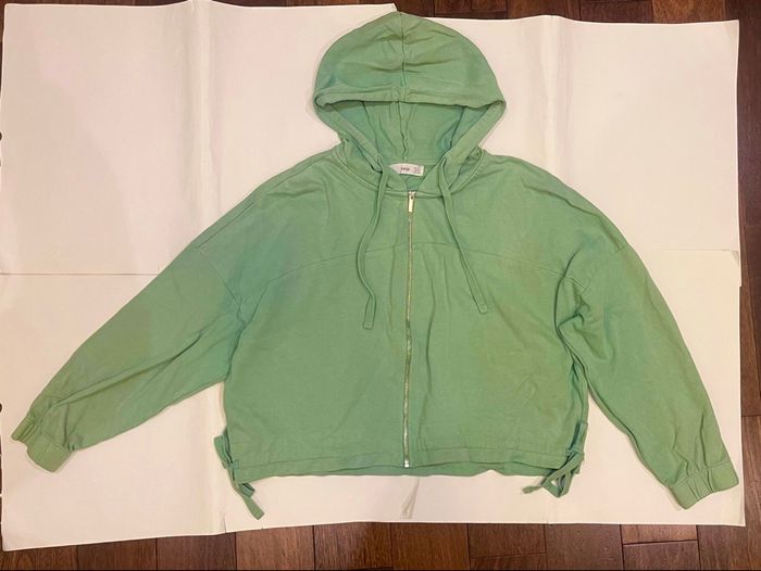 Ensemble vert clair lot sweat zippe à capuche, jogging et short mango taille XS/34 - photo numéro 2