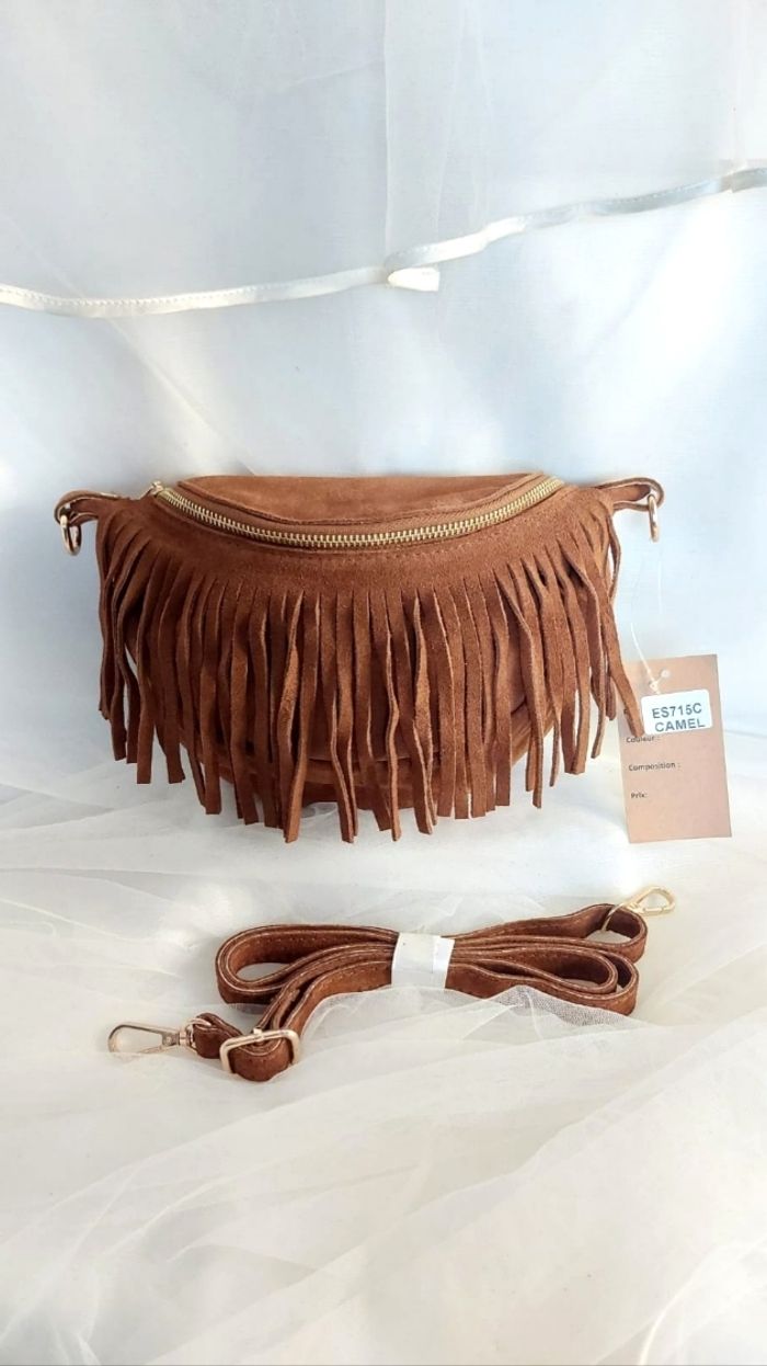 Sac banane daim à franges camel - photo numéro 4