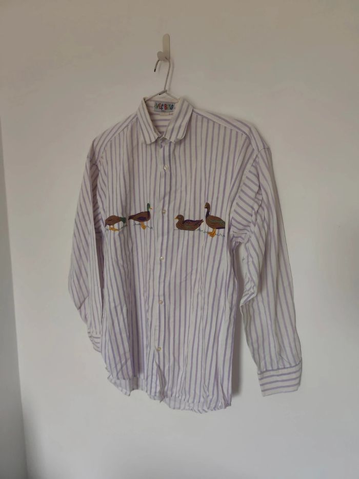 Chemise rayée violette Avec brio paris 44 motif canard vintage