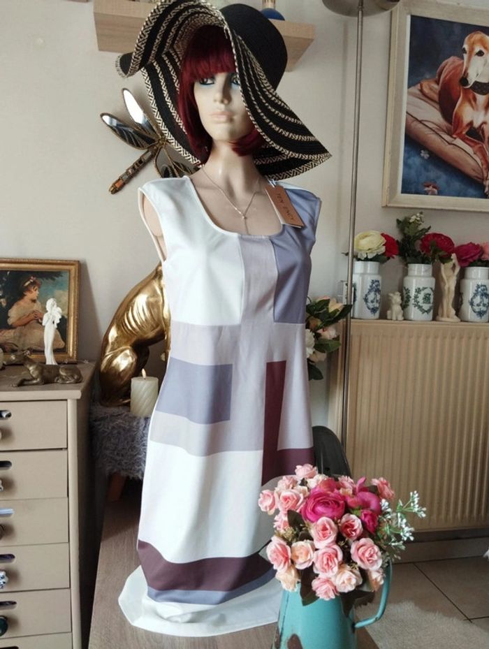 🌿Robe Tricolore Style Rétro Graphique Tendency T34/36🌿 - photo numéro 5