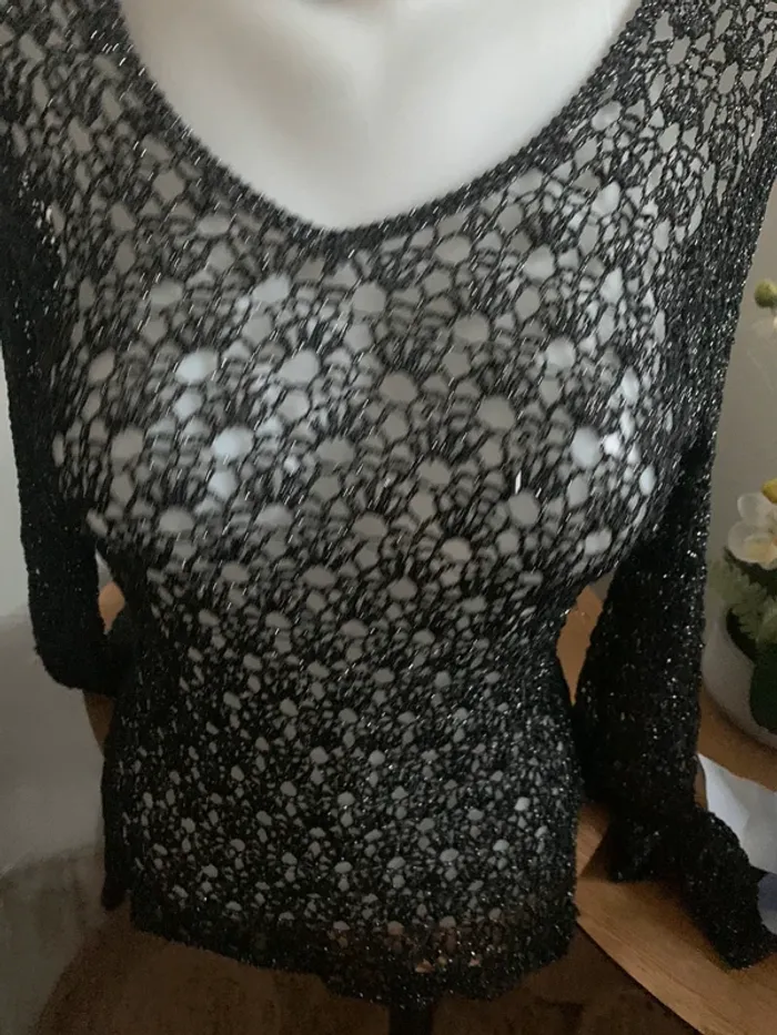 Top crochet vintage taille unique manches longues brillant - photo numéro 11