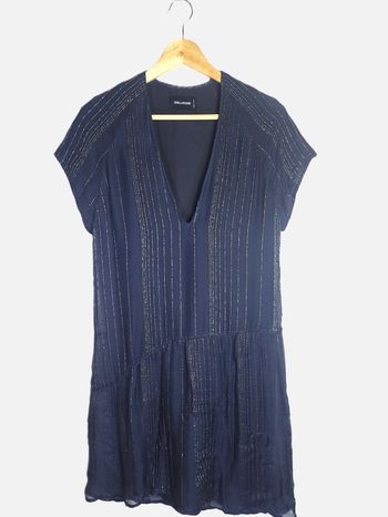 Robe Zadig & Voltaire "Racy Metal" Bleu Marine Rayures Dorées - Taille M