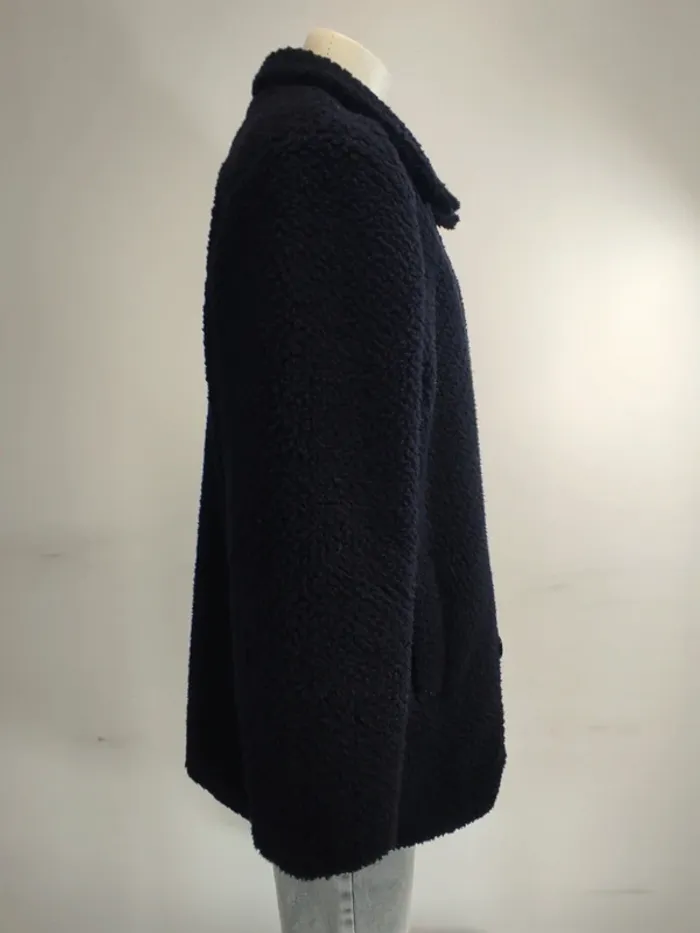 Manteau laine bouclée La Redoute Softgrey polyester moumoute bleu marine - photo numéro 10