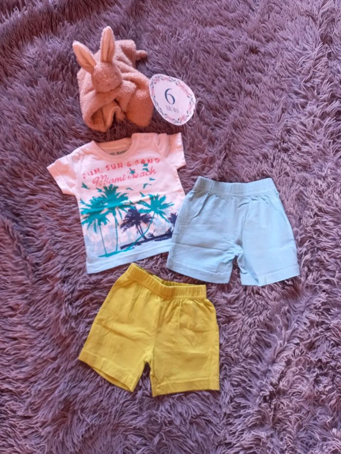 Ensemble été shorts + t-shirt garçon 6 mois - photo numéro 2