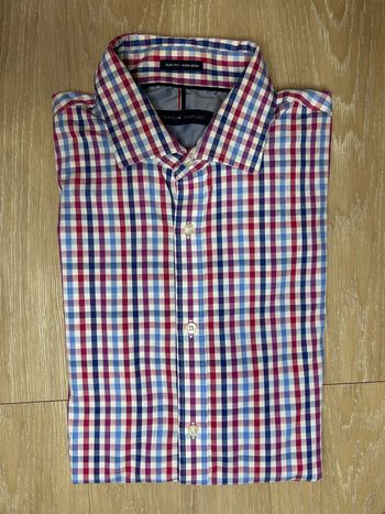Chemise à carreaux Tommy Hilfiger homme 16 pouces bleu blanc rouge