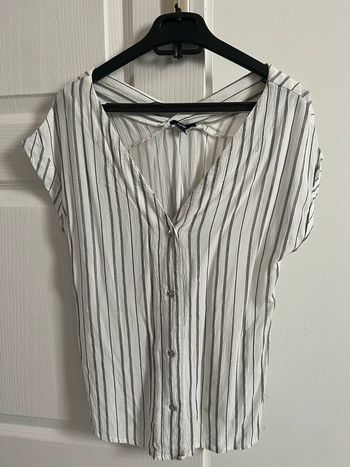 Top blouse femme Kiabi blanc rayures grises taille s