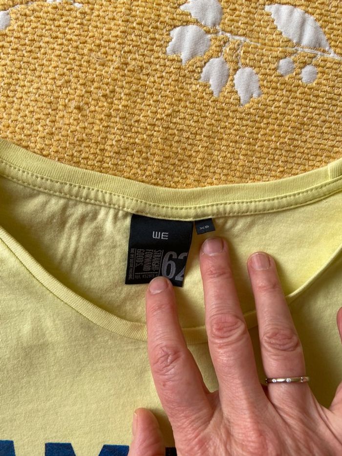 Tee-shirt jaune We taille xs 100% coton manches courts, col rond, neuf - photo numéro 3
