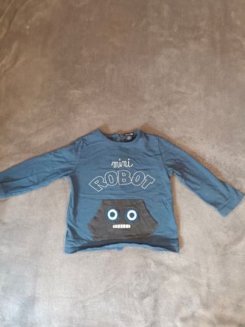 Tee-shirt bleu manches longues - motif robot