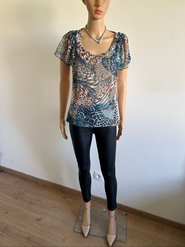 Blouse blanche et imprimée à manches courtes Morgan taille S TBE - photo numéro 3