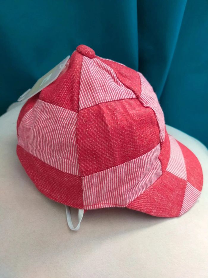 Casquette enfant patchwork rouge en jean rayé – 100 % coton - photo numéro 4